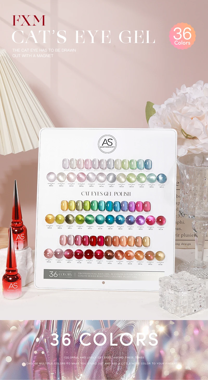 AS 36 Farben Cat Eye Magnetischer Gel-Nagellack, 15 ml, vollständige Abdeckung, Vernis Semi Permanent, super wunderschönes Nagel-Maniküre-Lack-Gel – Detail 1