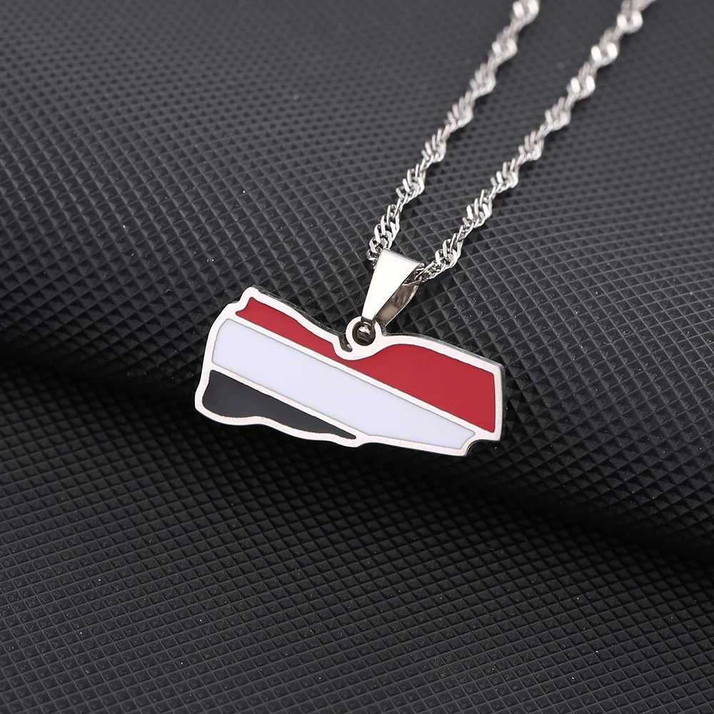 Fashion Republic of Yemen Map Flag Pendant Necklace Stainless Steel Men Women Maps Jewelry Gift