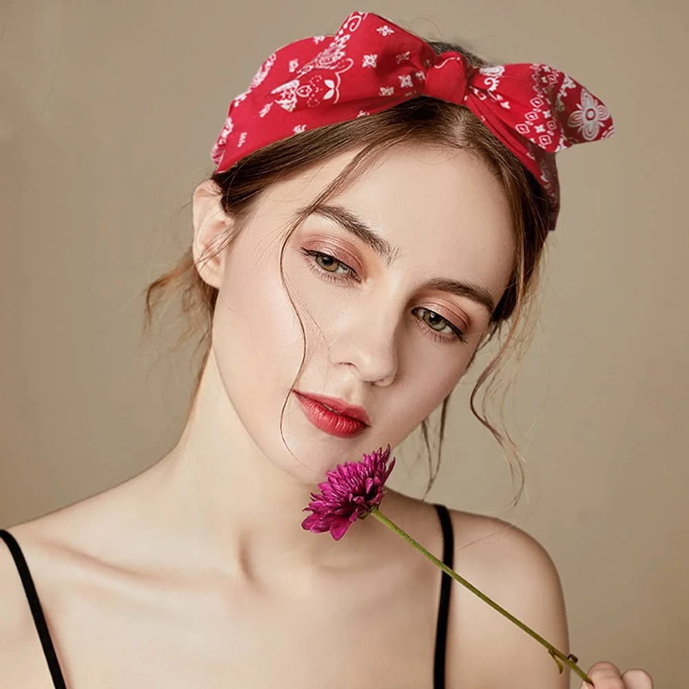 Fashion Paisley Bandana Headband For Women Top Knotted Bow Hairbands Cute Rabbit Ear Turban Headwrap Hair Band Girls Accessories image 5