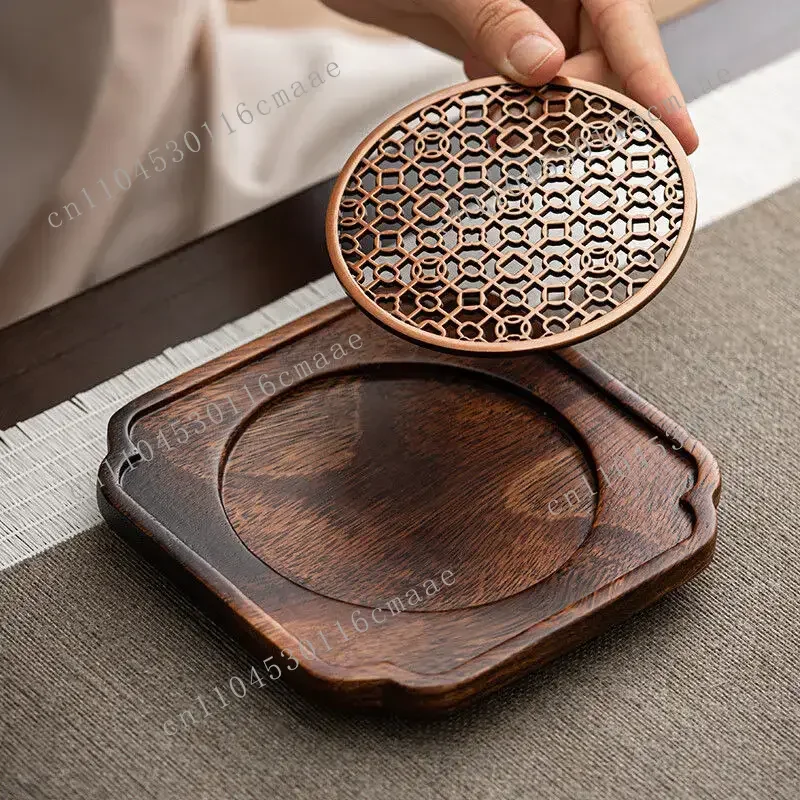 NEW Walnut Coasters Wooden Wave Insulating Mat Hollow Household Water Storage Tea Mat Dry Brewing Table