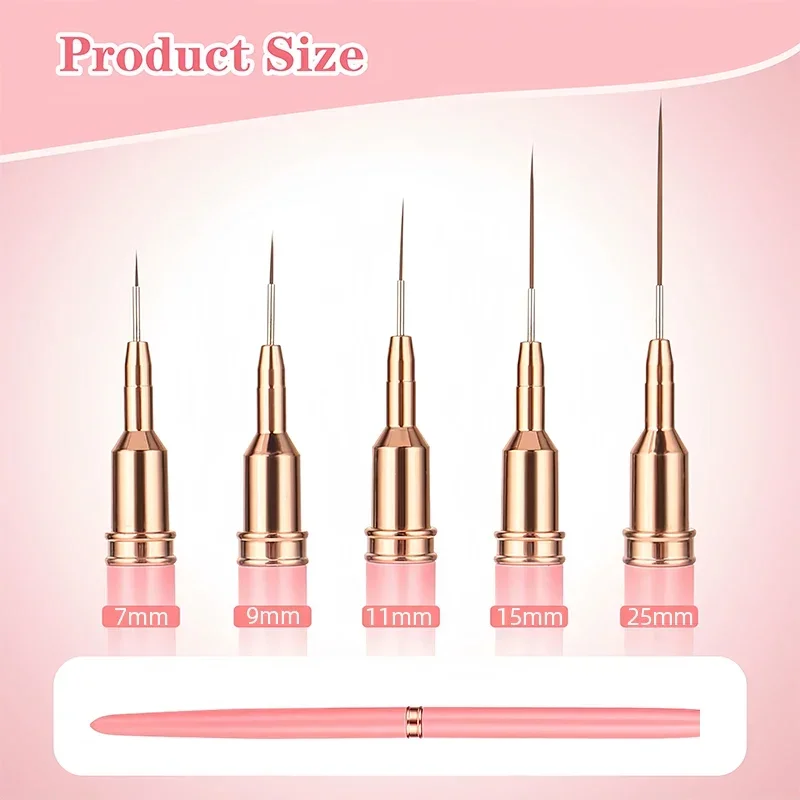 1Pcs French Stripe Nail Art Liner Brush Set Pink Tips Ultra-thin Line Drawing Pen Carved UV Gel Painting Brushes Manicure Tools