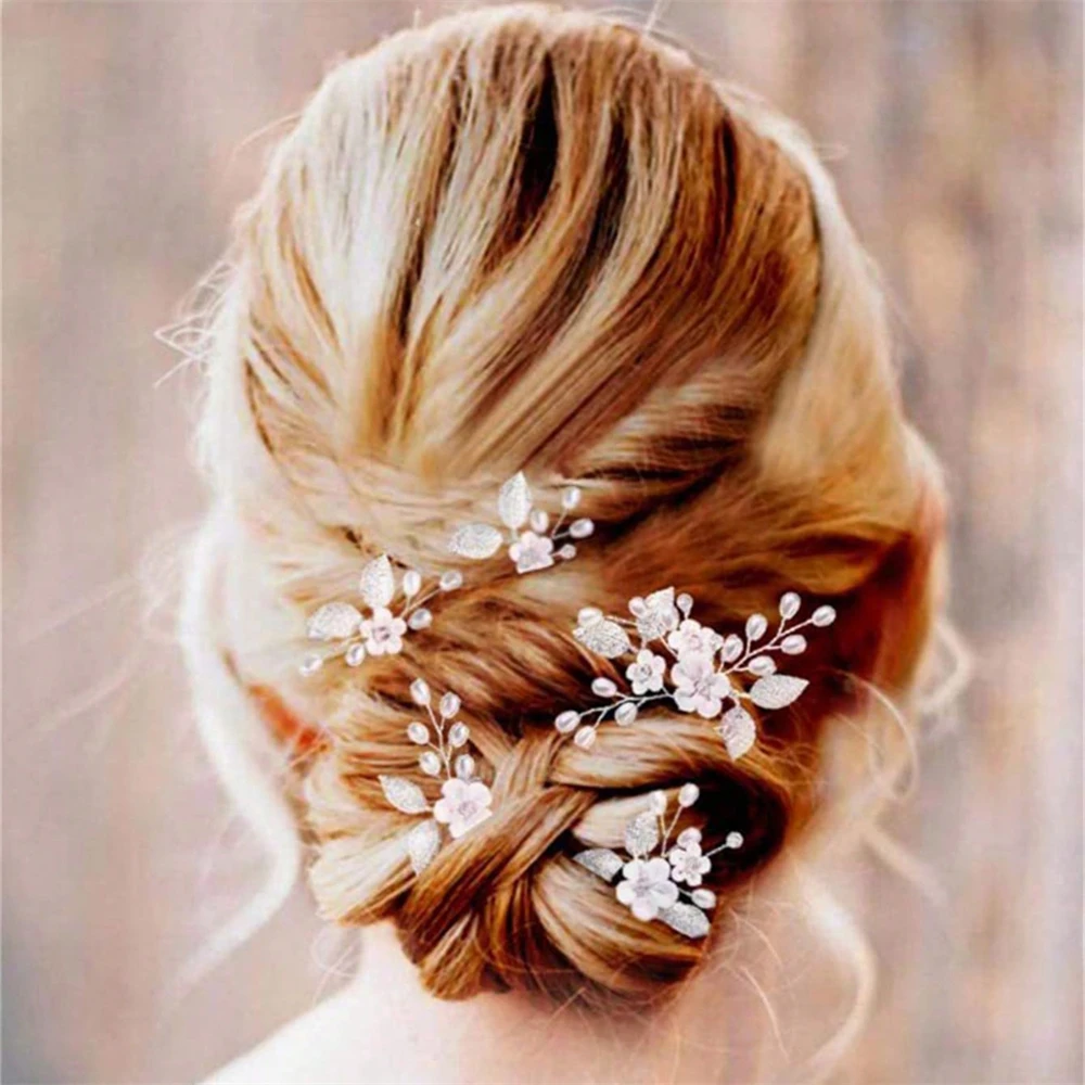 5 قطعة/1 مجموعة مادة شفافة كريستال زهرة U على شكل دبوس الشعر دبوس خوذة الزفاف خوذة الزفاف