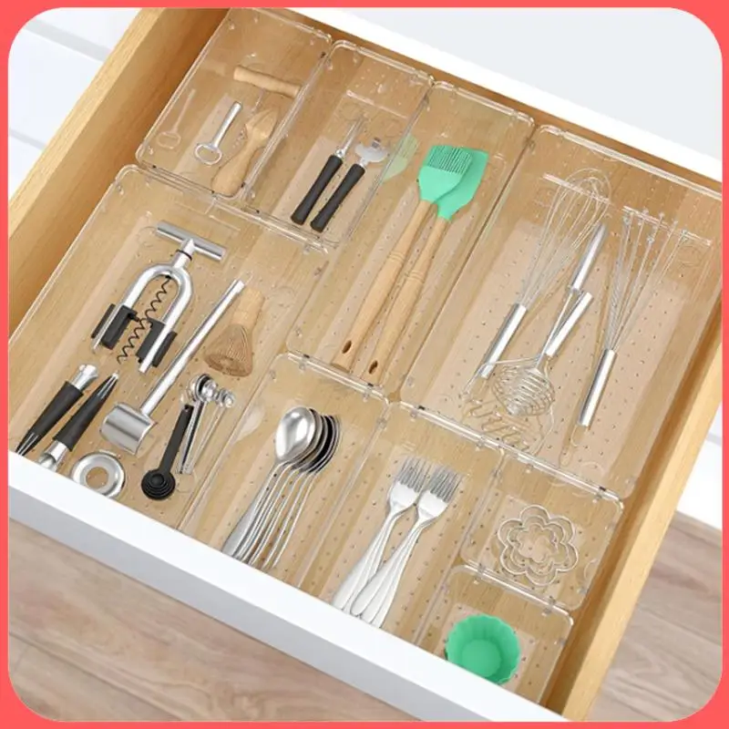 

AA89-Clear Plastic Drawer Storage Box Set, Desk Drawer Storage Tray, For Cosmetics, Jewelry, Kitchen Utensils
