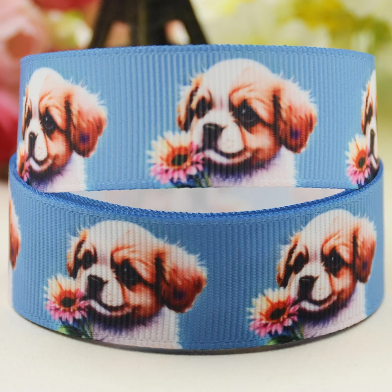 22mm 25mm 38mm 75mm dog pattern cartoon printed Grosgrain Ribbon party decoration 10 Yards satin ribbons