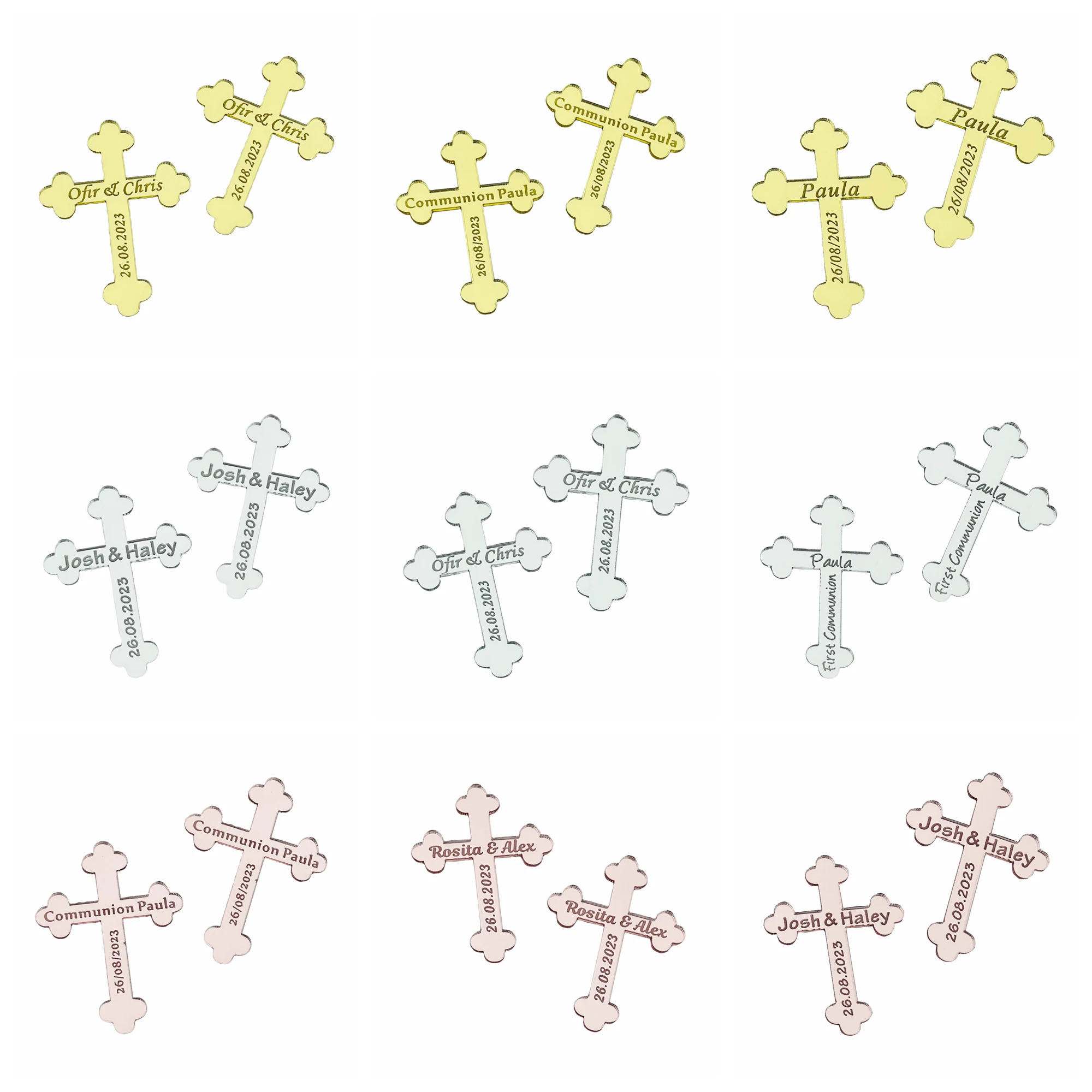 20/50/100pcs Personalized Engraved Acrylic Cross Love Baby Wedding Table Centerpieces Holy Communion Baptist Cross Baptism