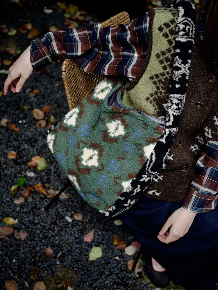 

Original Housedesign Plu Tote Bag Thiened Large Capaci Autumn Winter New Retro Single oulder Bag Casual Soft Handbag