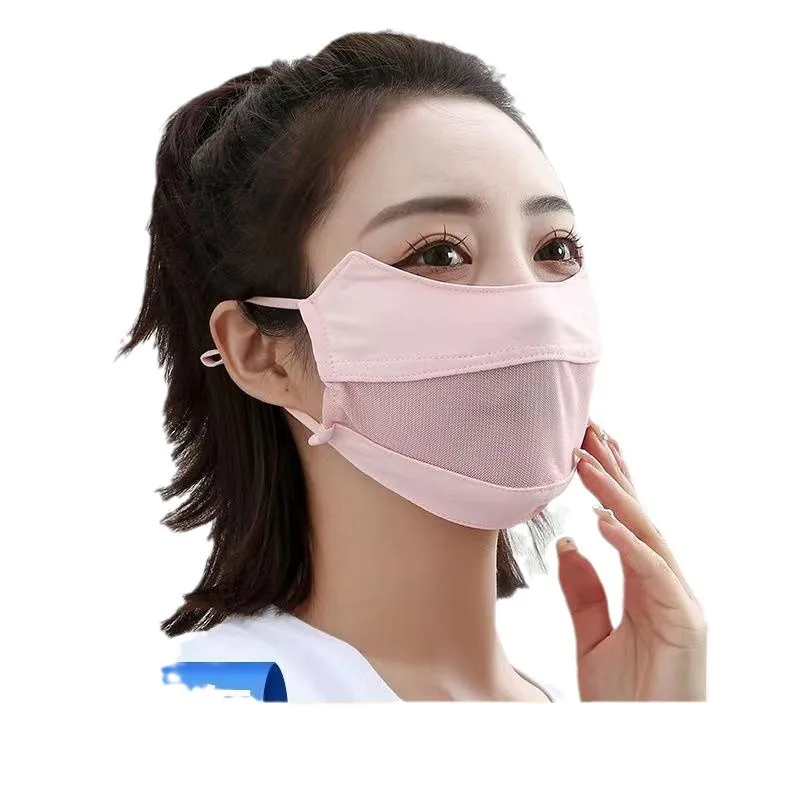 Masker Sutra Es untuk Wanita Musim Panas Perlindungan Matahari Perlindungan UV Penutup Wajah Tipis Bernapas Gaya Baru Kasa Pelindung Mata Sutra Es