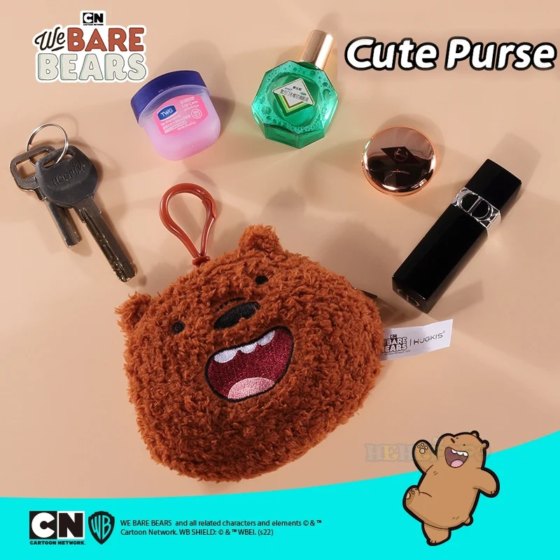 We Bare Bears Anime Plush Toys Purse Pendant Cute Grizzly Panda Ice Bear Keychain KeyRing Stuffed Doll Plushies Wallet Key Chain