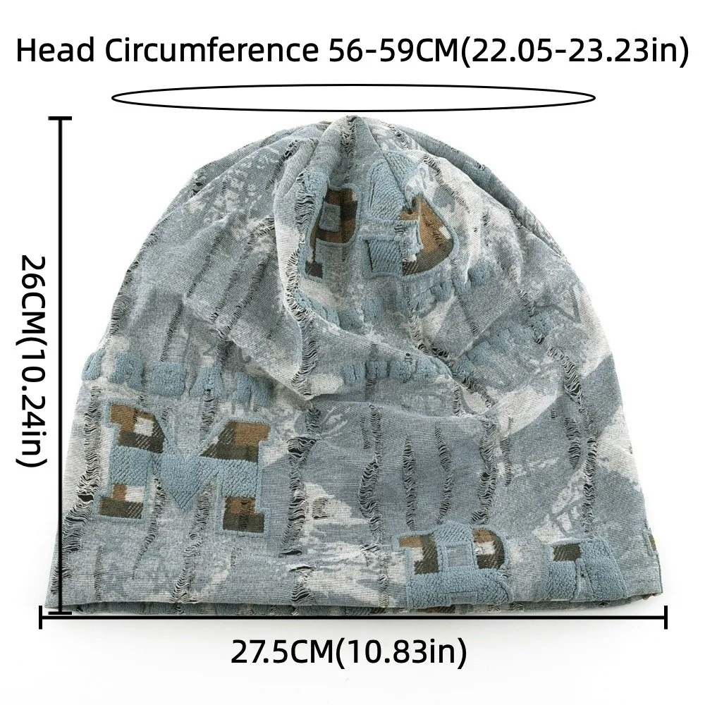 Unisex Warme Distressed Cracked Mütze Atmungsaktive Weiche Wintermütze Dünne Leichte Mütze mit Buchstabendruck für Outdoor – Detail 2