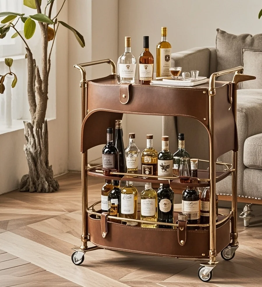 

Luxury Custom Wooden Stainless Steel Champagne Wine Drinks Hotel Bar Service Cart Trolley