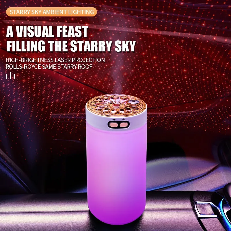 Wireless Car Air Humidifier Starry Sky Projector Lamp Portable Humidifier Diffuser MistMaker for Home Bedroom RGB Colorful Night