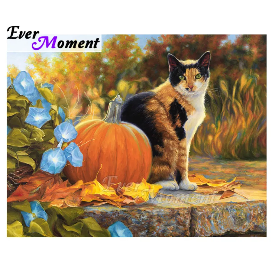 

Алмазная картина Ever Moment, картина с изображением кота и тыквы, стразы, алмазная вышивка, 5D DIY, полная квадратная декорация ASF1790