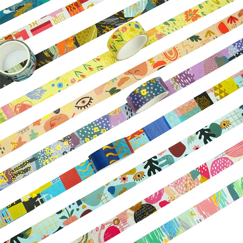 10 Stück Geometrie Washi Tapes Briefpapier Masking Tape Scrapbook Goldfolie Dekoratives Klebeband Journal Supplies Washi Tape Set