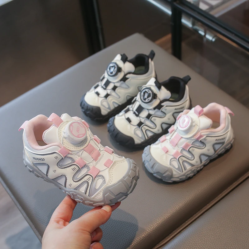 Boys Girls Casual Shoes Rotating Button Kids Running Shoes Soft Bottom 2026 Brand New Children Sports Shoes Non-slip