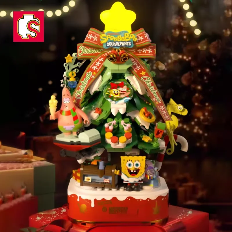 SEMBO Spongebob Bausteine Weihnachtsgeschenk Weihnachtsbaum Spieluhr zusammengebautes Kinderspielzeug Krusty Krab Modell Ornamente