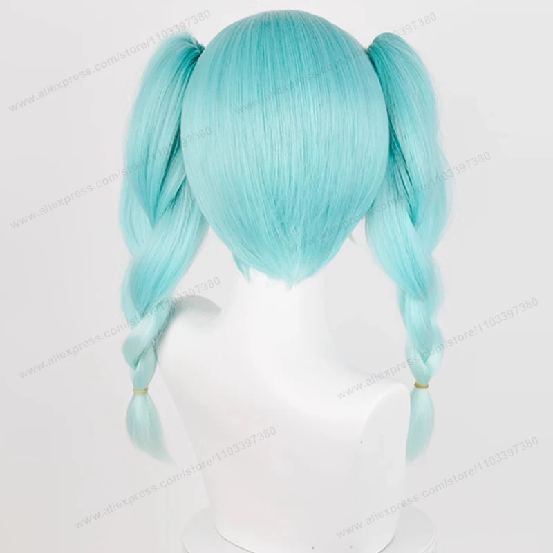 Miku Bunny Cosplay Wig 45cm Pre Braided Double Ponytails Cyan Gradient Hair Anime Heat Resistant Synthetic Wigs