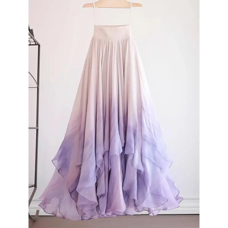 

Summer Casual Vaion Sle High Waist Midi Skirt Purple adient Design Sensation f-length Gored Skirt A-line Silhouette