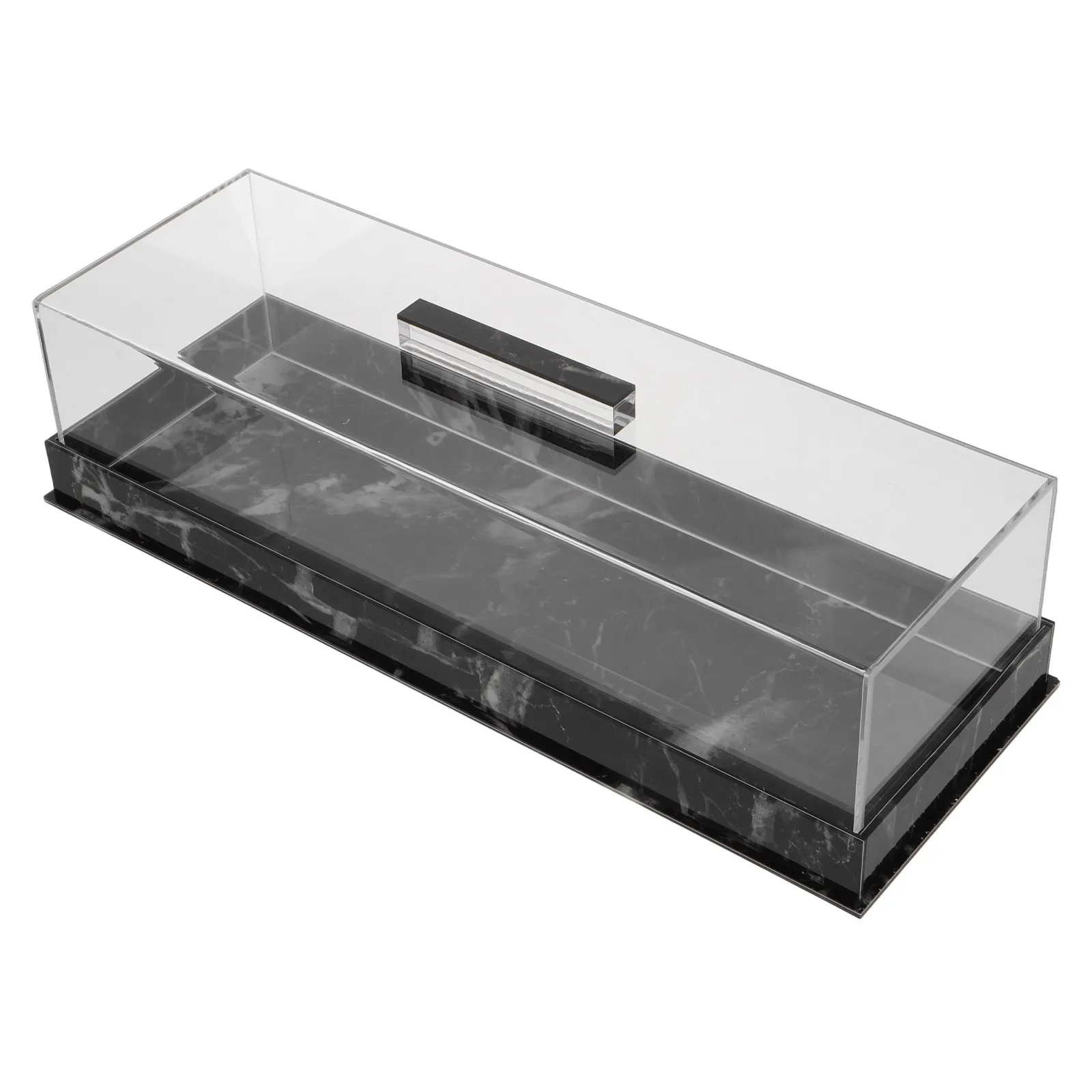 Acrylic Rectangular Cake Display Box with Lid & Marble Base – High-Transparency Dessert Holder for Bakery and Pastry