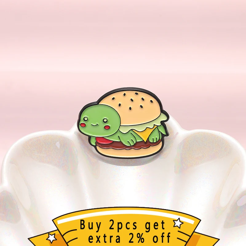 Cheese Hot Dog Duck Enamel Pins Cute Turtle Burger Sandwich Brooches Lapel Badges Clothes Animal Jewelry Gift For Kids Friends