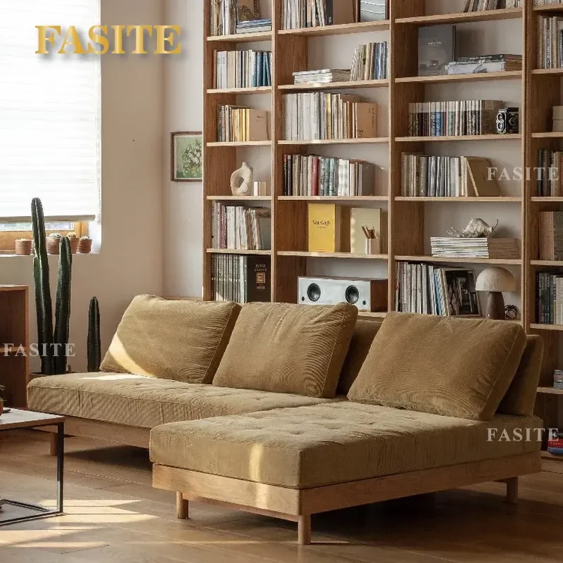 For Living Room Modern 3 Seater Solid Wood Sofa Bed with Removable Washable Fabric Simple Design Warm Island Couch