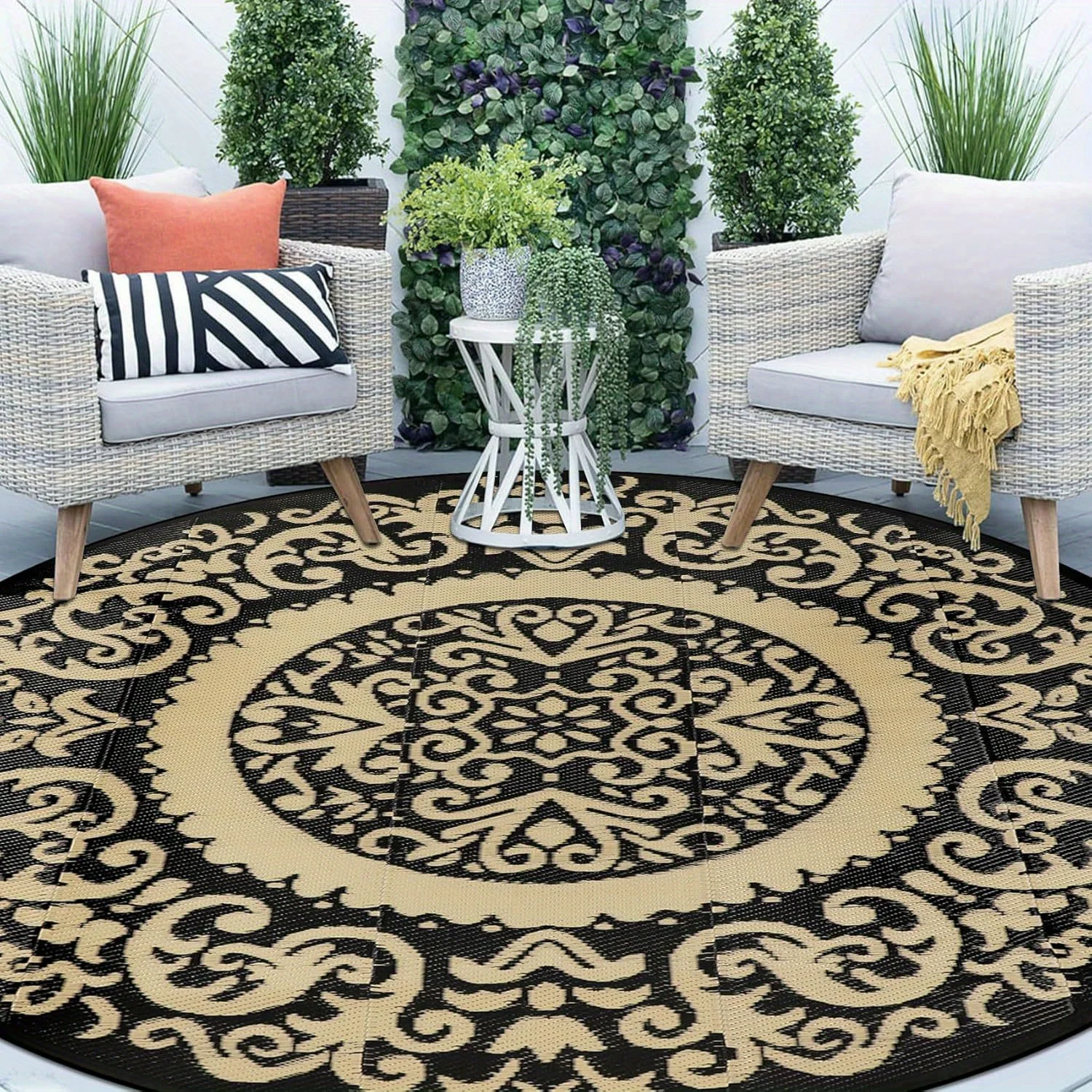 Traditional Ornate Mandala Pattern Area Carpet Non Slip Round Doormat For Coffee Shop Hotel Lobby Dance Studio