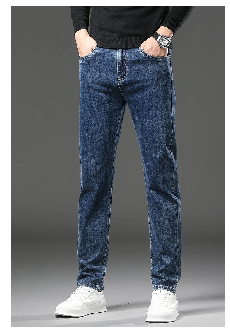 Winter Fleece Dicke Warme Jeans männer Dünne Gerade Elastische Denim Hosen Casual Männliche Kleidung Mode Plüsch Hosen – Detail 7