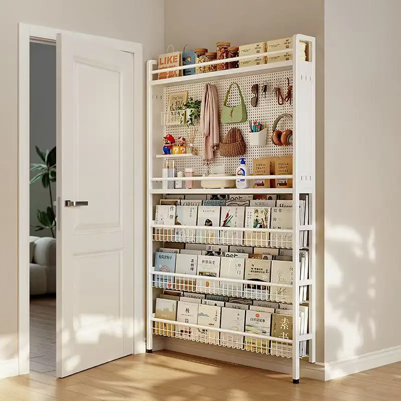 

Door back hole board shelf floor room narrow wall hanging household clip gap bedroom storage wrought iron bookshelf