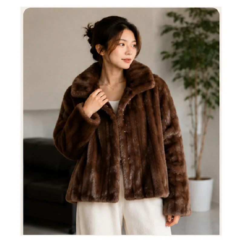 2026 Winter New Fashion European American Elegant Faux Fur Coat Golden Mink Fur Short Square-Neck Thicken Warm Women's Jacket
