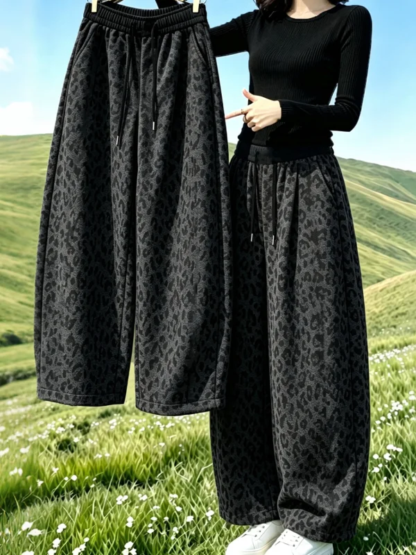 High Waist Wide Leg Casual Pants Women's 2026 Autumn New Style Quality Leopard Print Slimming Knife  Thick Banana Pants