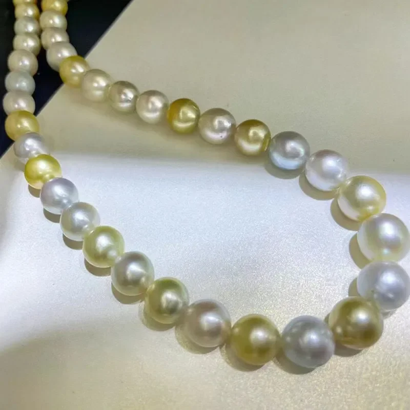 

Huge Charming 18"10-11mm Natural Sea Genuine White Golden Round Pearl Necklace Women Jewelry Pearl Pendnat 925 Sterling Silver