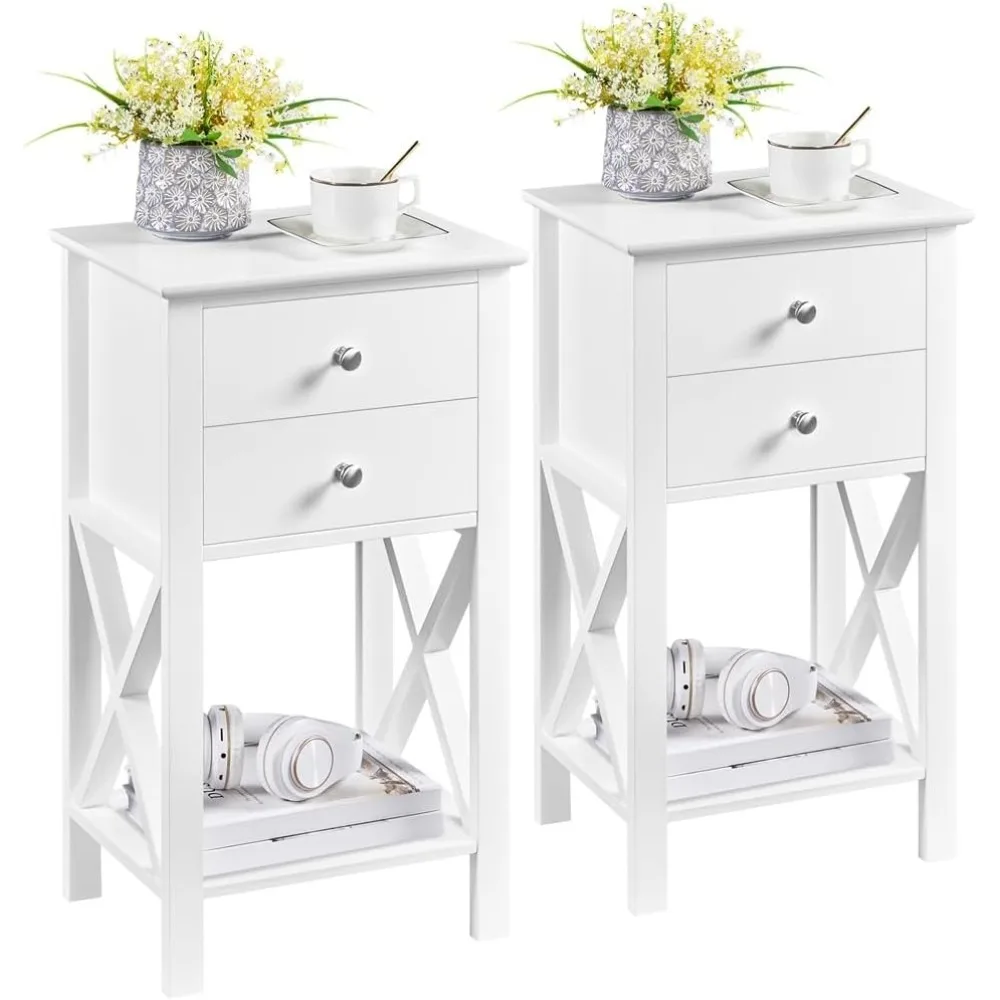 Mesita de Noche Alta con Cajones، Diseño Compacto para Ahorrar Espacio #1