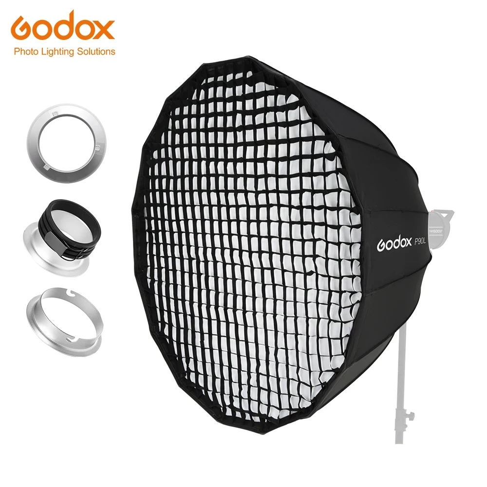 

Godox Portable P90L 90CM Deep Parabolic Honeycomb Grid Softbox Bowens Mount Studio Flash Reflector Photo Studio Softbox