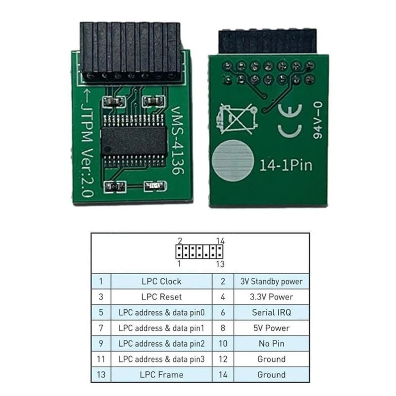 TPM Board, 14Pin For TPM 2.0 Module LPC Strong Encryption TPM Module Board for Win11 Computer Motherboard