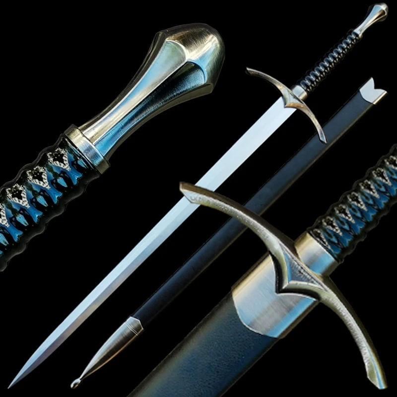 Movie Cosplay Display Sword Glamdring Sword Replica Gandalf's Elven Longsword,Stainless Steel Blade,Black Leather Scabbard