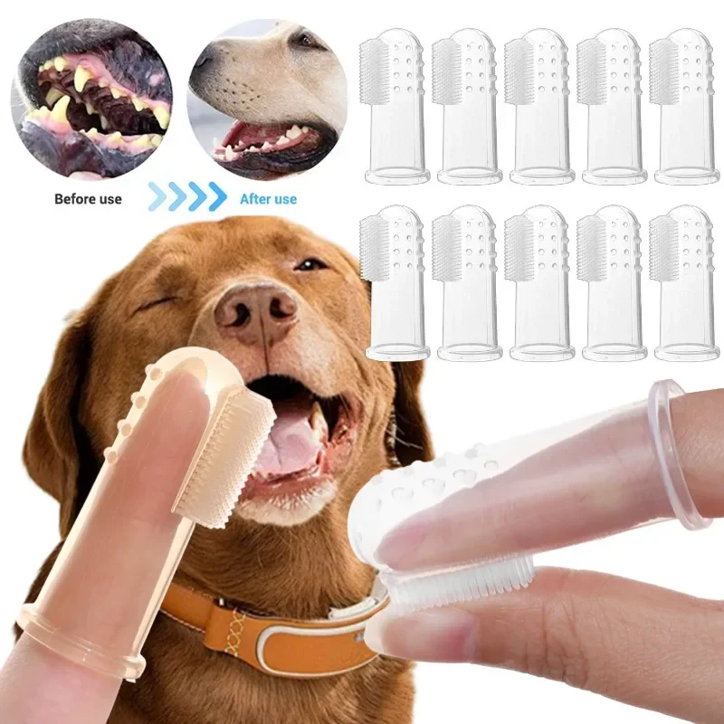 Soft Silicone Pet Finger Cuff Toothbrushes Dog Brush Bad Breath Tartar Teeth Care Tool Cat Cleaning Scrub Silicagel Pet Supplies