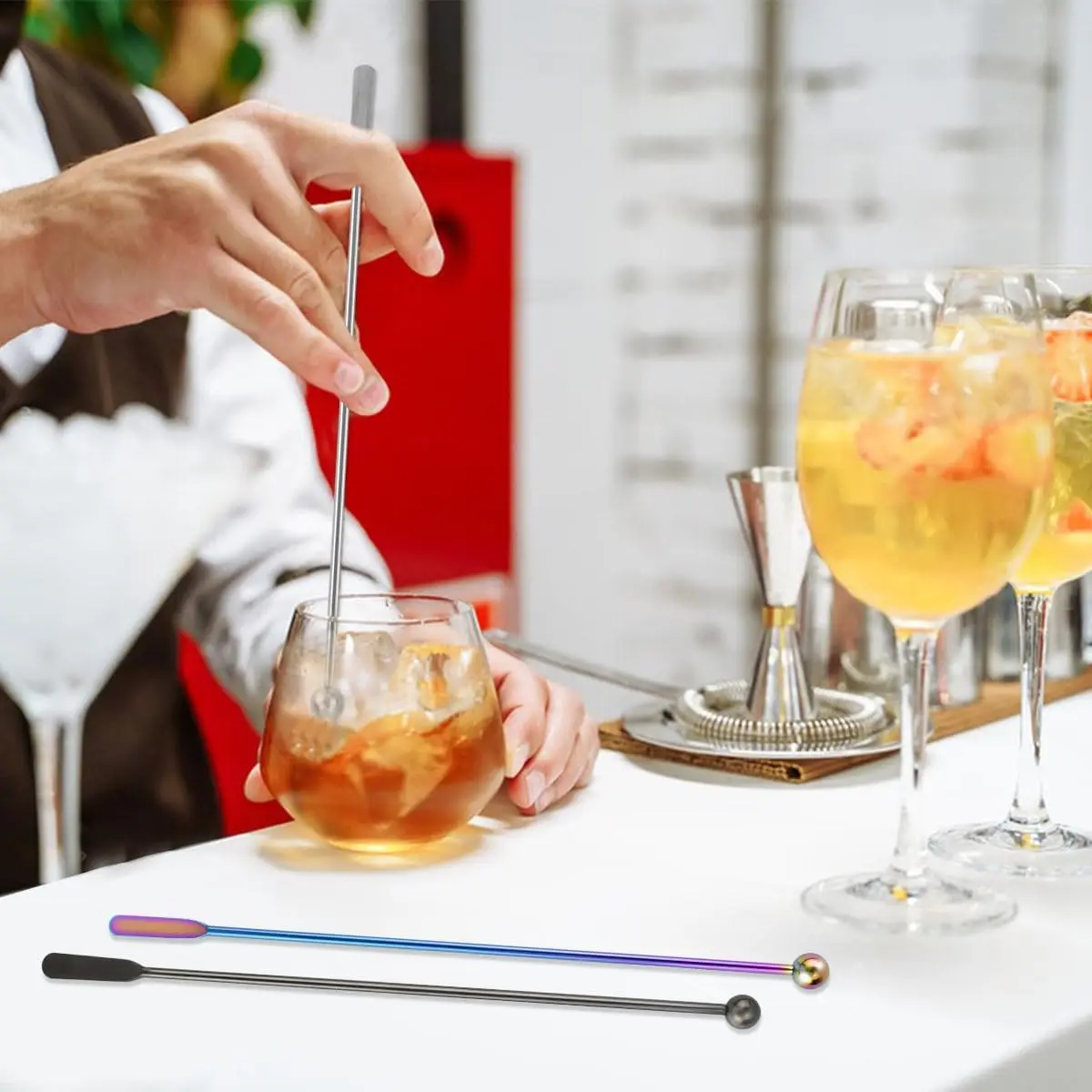 8Pcs 304 Stainless Steel Mixer Cocktail Bar Tool for Wedding Party Bar Mixing Sticks Cocktail Stirrers Swizzle Stick Stirrers