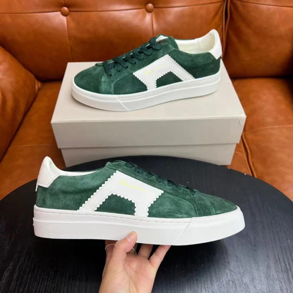 

Men's Casual Skate Shoes Luxury Suede Leather Sneakers Versatile Chunky Platform Elevated Sole Designer Inspired White Trainers