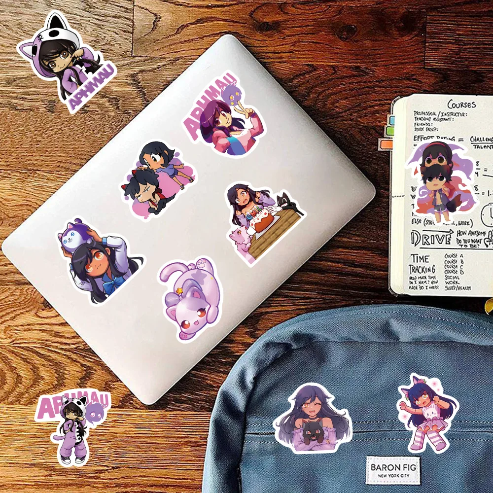 50 buah kartun lucu Kawaii Aphmau stiker untuk anak-anak Laptop bagasi Skateboard kulkas ponsel vinil tahan air DIY stiker grafiti