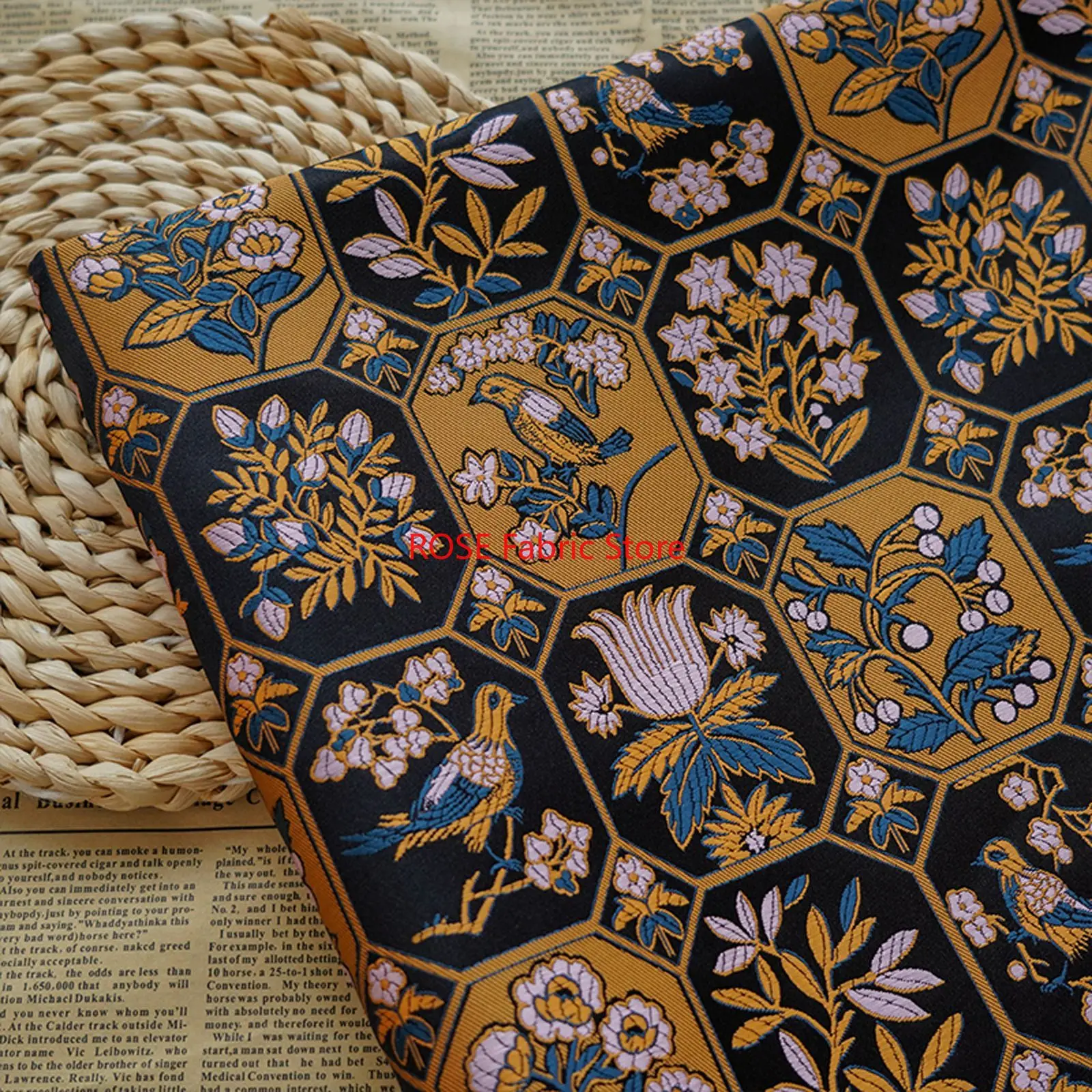 1 Meter Classical Flower and Bird Chinese Style Jacquard Fabric Vest Jacket Cheongsam Shirt Decorative Sewing Fabric