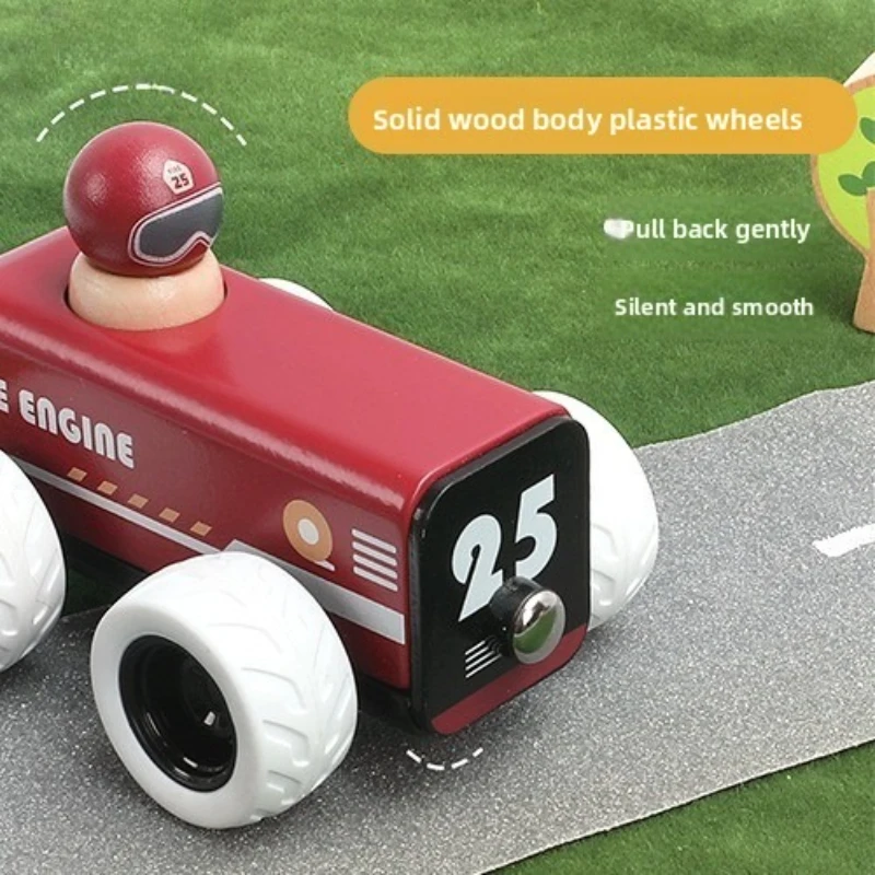 Giocattoli educativi in legno per bambini Personaggio Cognizione Fuoco Auto della polizia Ambulanza Auto da tirare in legno Celebrazione di compleanno