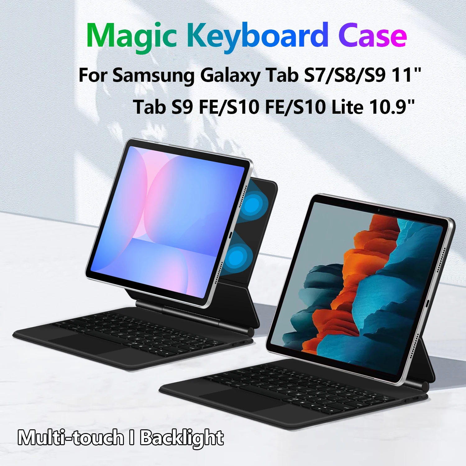 Wireless BT Keyboard Case For Samsung Galaxy Tab S10 FE 10.9" 2025 S10 Lite S9 FE 10.9 Inch Smart Magnetic Case For Galaxy Tab S9 S8 S7 11 Inch Backlight Magic Keyboard With Touchpad