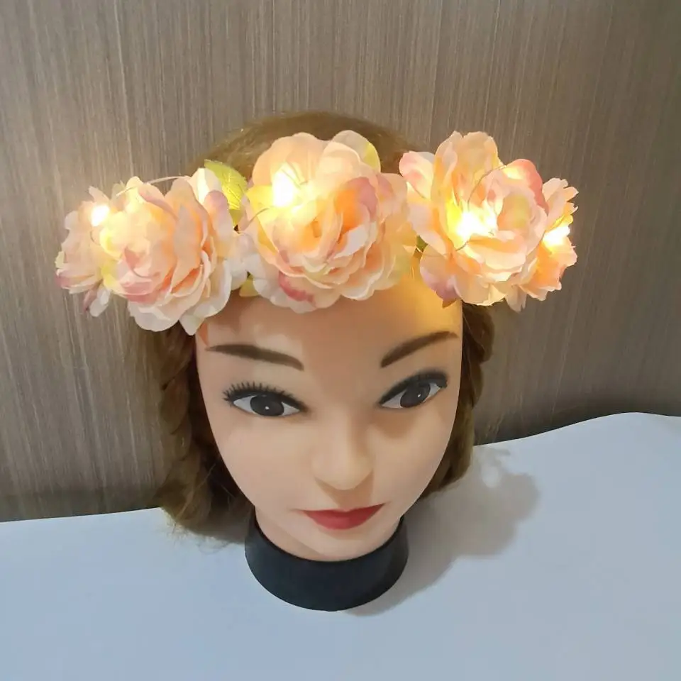 10pcs Women Girls Light  LED Headband Glow Wreath Rose Flower Hairband Crown Birthday Party Bridal     Christmas navidad