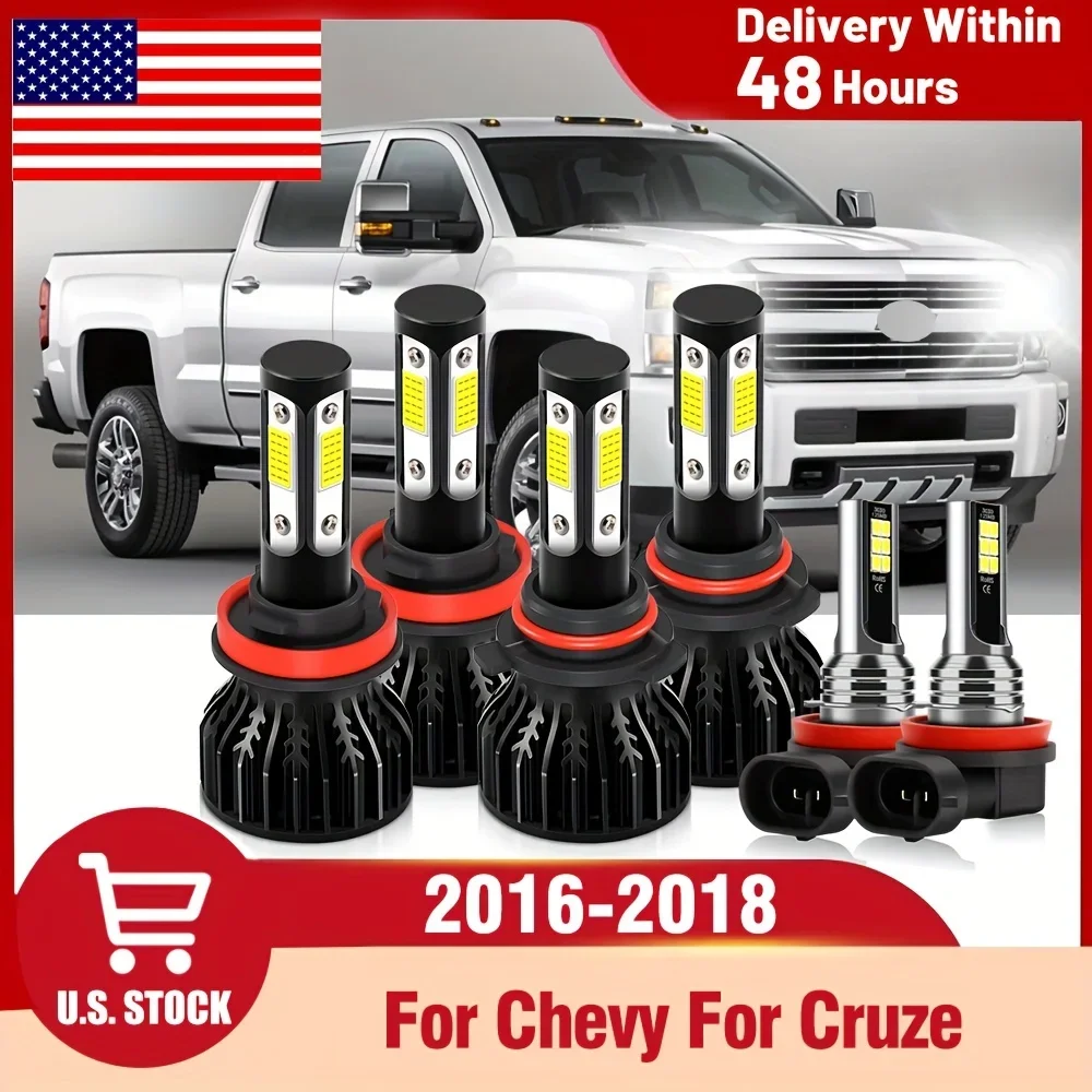 

For Chevy For Cruze (2016-2018) 9005/HB3 H11/H8/H9/H16 LED Bulb Combination, 150W 29000LM 6000K White LED Fog Light, Pack Of 6