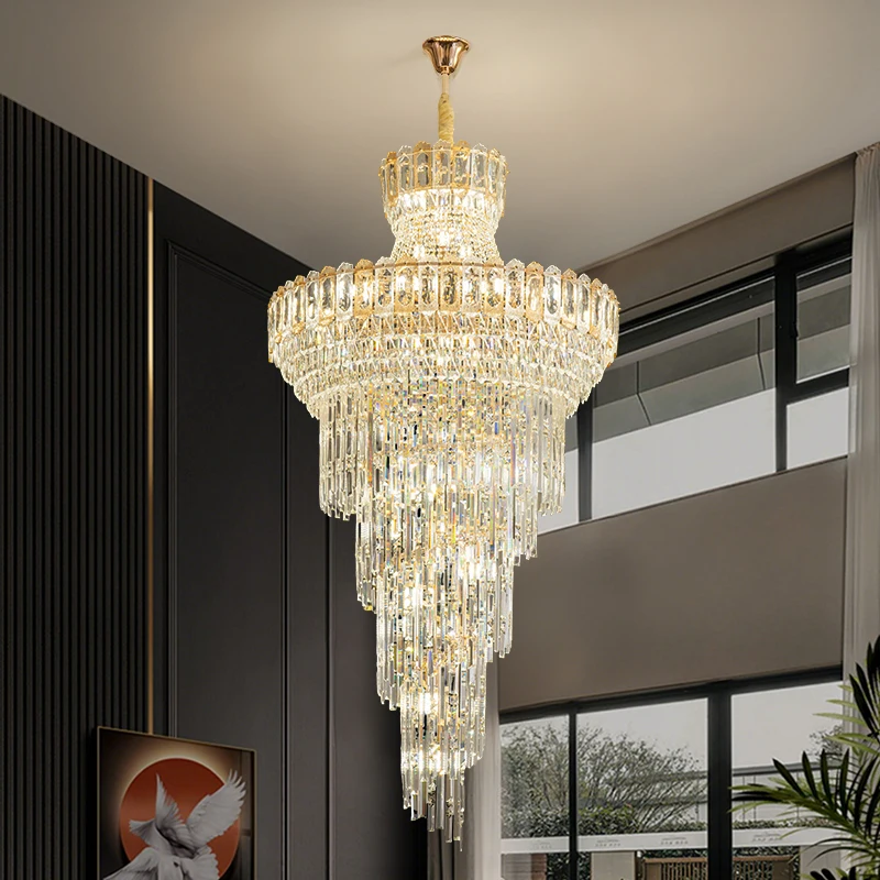 الحديثة الفاخرة الدرج الدوار مصباح لفيلا دوبلكس الطابق المفتوحة خطة غرفة المعيشة مصباح السقف الراقية الكريستال مصباح السقف #6