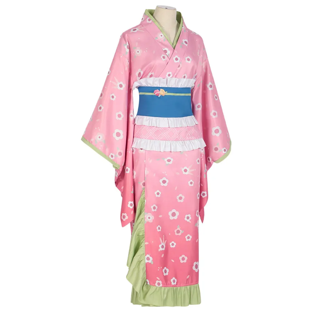 Kanroji Mitsuri Cosplay Costume  Love Hashira Pink Floral Kimono Full Set With Wig Comic Con,Carnival,Halloween,Role Playing set view 3