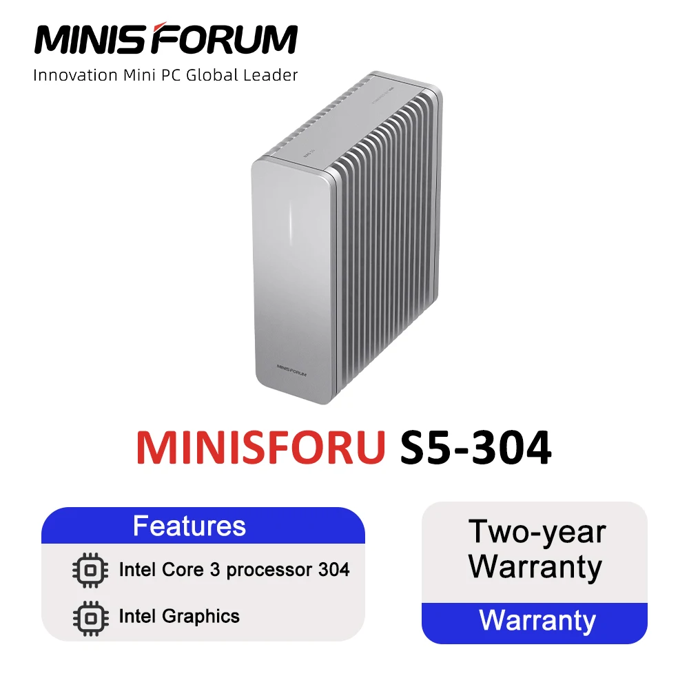 MINISFORUM S5 AI NAS MINI PC Intel Core 3 processor 304 NPU 15 TOPS LPDDR5 12GB 128GB UFS RJ45 10GbE Lan MinisCloud Fanless NAS