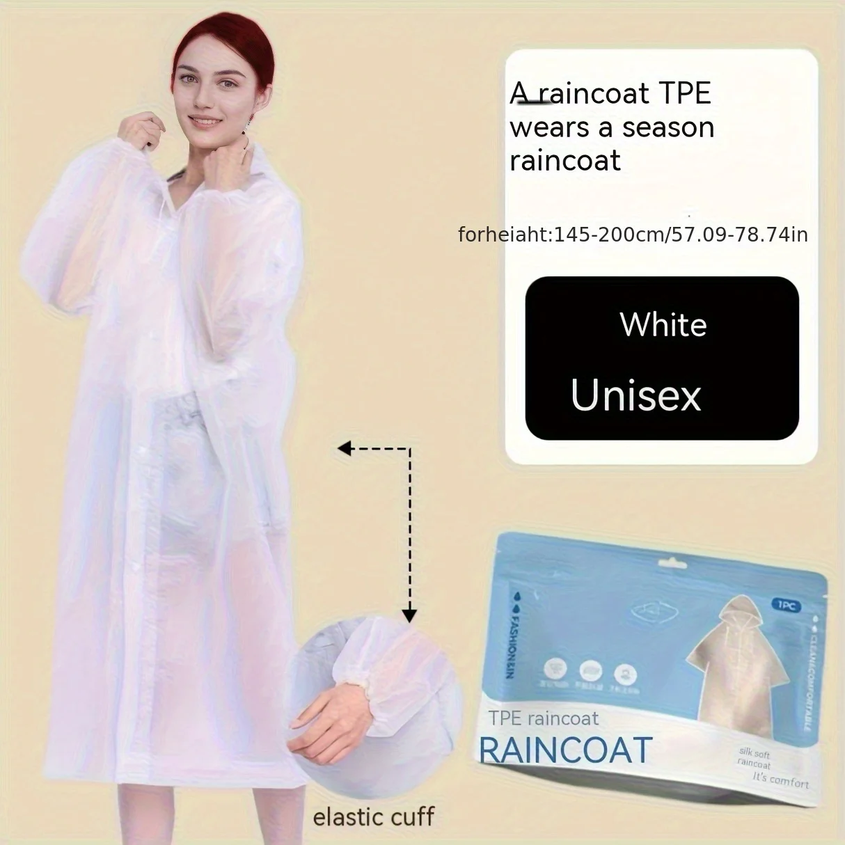 Non-Disposable TPE Raincoat High Elasticity Durable Rain Poncho Revolutionary Material Smooth Touch Cycling Rain Jacket