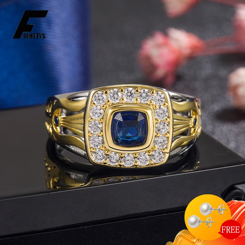 FUIHETYS Ring for Men Accessories 925 Silver Jewelry with Zircon Gemstone Finger Rings Wedding Party Promise Gift Size 6-12