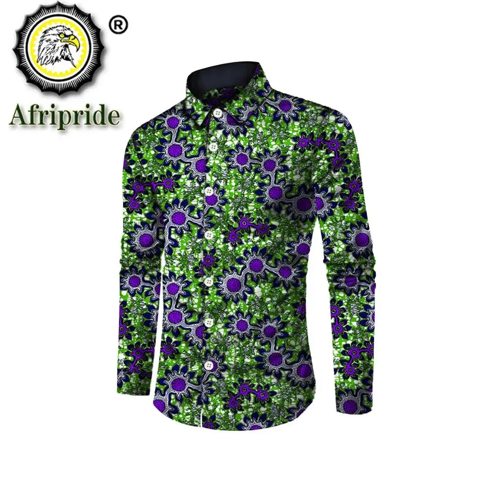 Camisas de traje africano para hombre, ropa estampada dashiki, tops de ankara, camisa formal para hombre, cuello levantado, manga larga, AFRIPRIDE S1912002