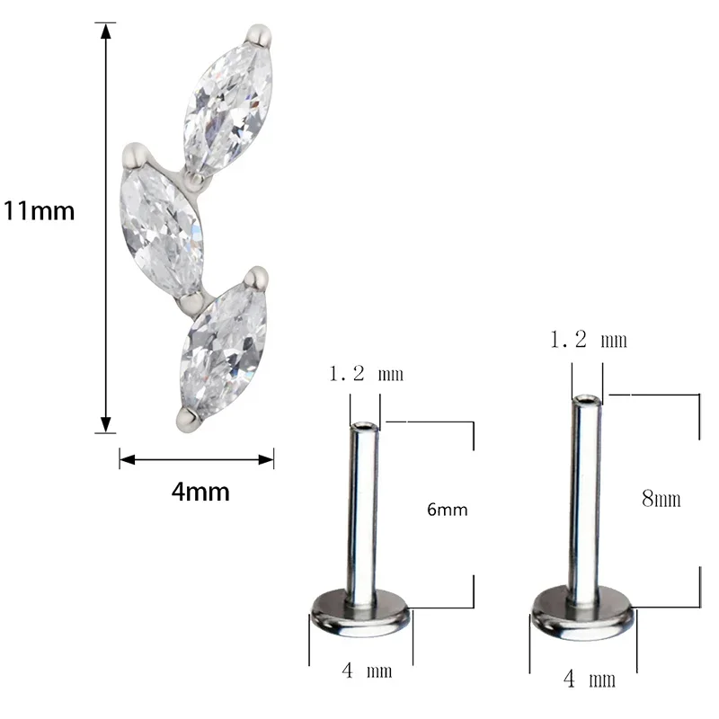 ASTM F136 tytanowe kolczyki kolczyk 3 w kształcie liścia markiza z kolczykiem do małżowiny ucha kolczyki z kolczykiem do kolczyków z kolczykami do